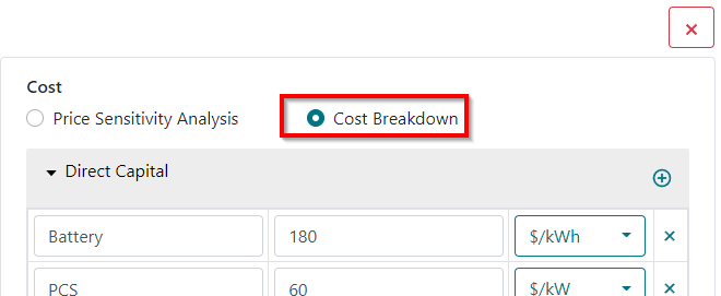 cost breakdown selection