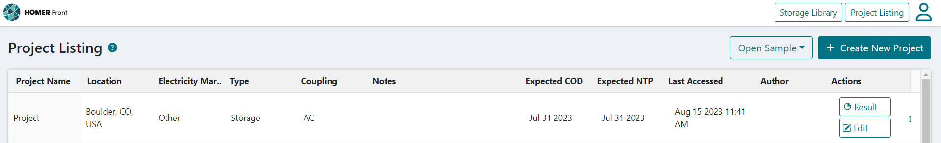 project listing