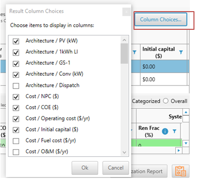 column choices button