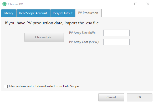 PV Production Tab